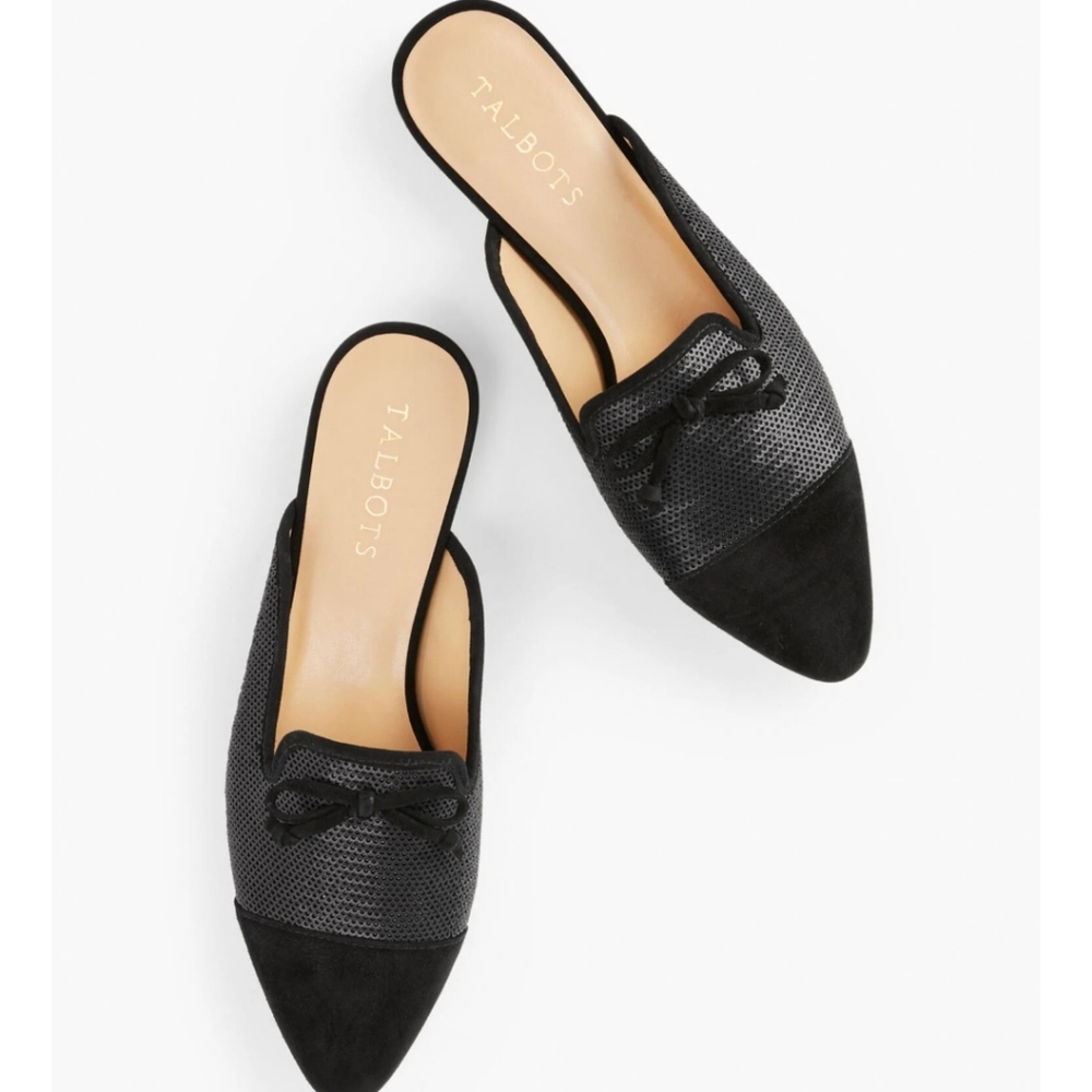 TALBOTS | Edison Black Sequin Mules Sz 7.5